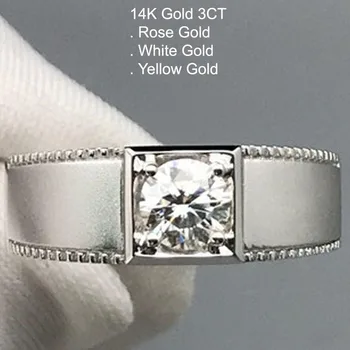 

14K Gold 3 Carat Moissanite Diamond Ring Men Round Frosting Classic Trendy Wedding Party Engagement Anniversary Ring 3Ct D Color
