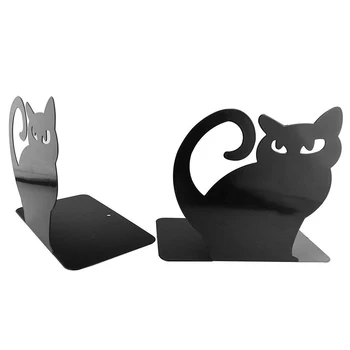 

Cute Cartoon Persian Cat Metal Non Skid Bookends Bookend Art Book Holder Decoration,1 Pairs,Black