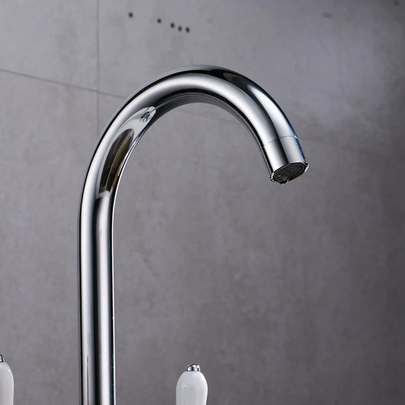  Double Handle Faucet Sink Brushed Steel Sink Kitchen Faucet Silvery Metal - 4000038296642