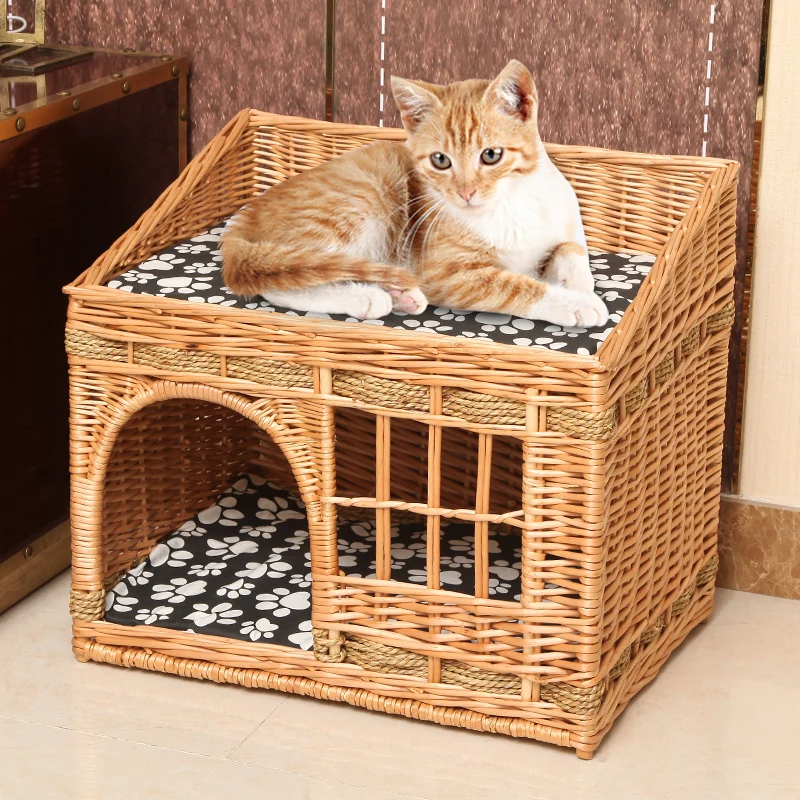 handmade Cat bed house in summer pet cat rattan villa home durable pet