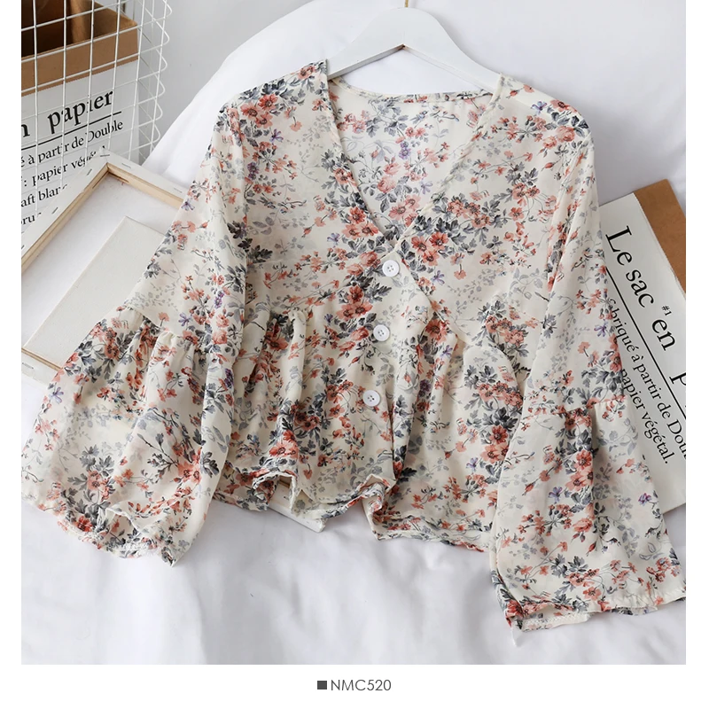 HELIAR Women Flower Printed 2020 Summer Blouse Women Buttoned Up Blouse For Women Casual Long Sleeve Blouse For Women