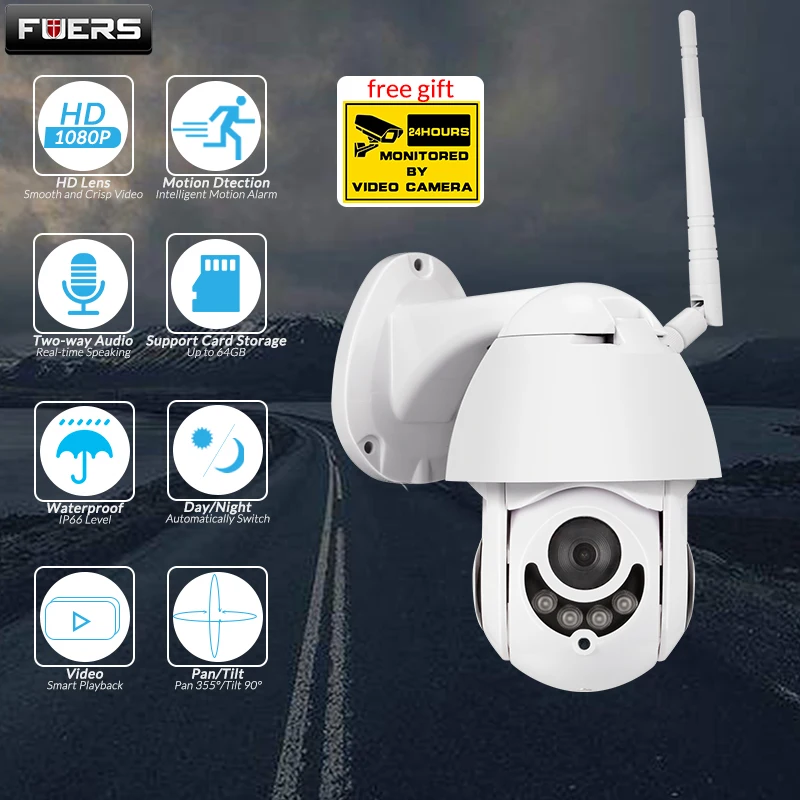 

Fuers 1080P HD 2MP Outdoor WIFI Security Camera IP Waterproof PTZ CCTV Video Home Dome Camera H.264+ Wireless Surveillance