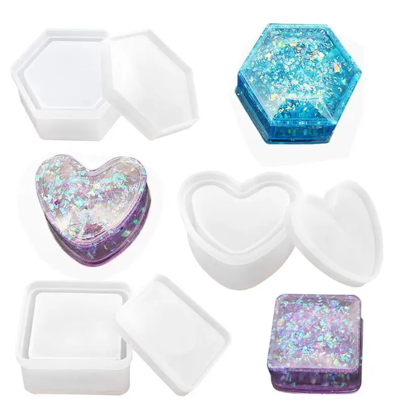 

Box Resin Molds,Jewelry Box Molds with Heart Shape SILICONE Resin Mold,Hexagon Storage Box Mold And Square Epoxy Molds