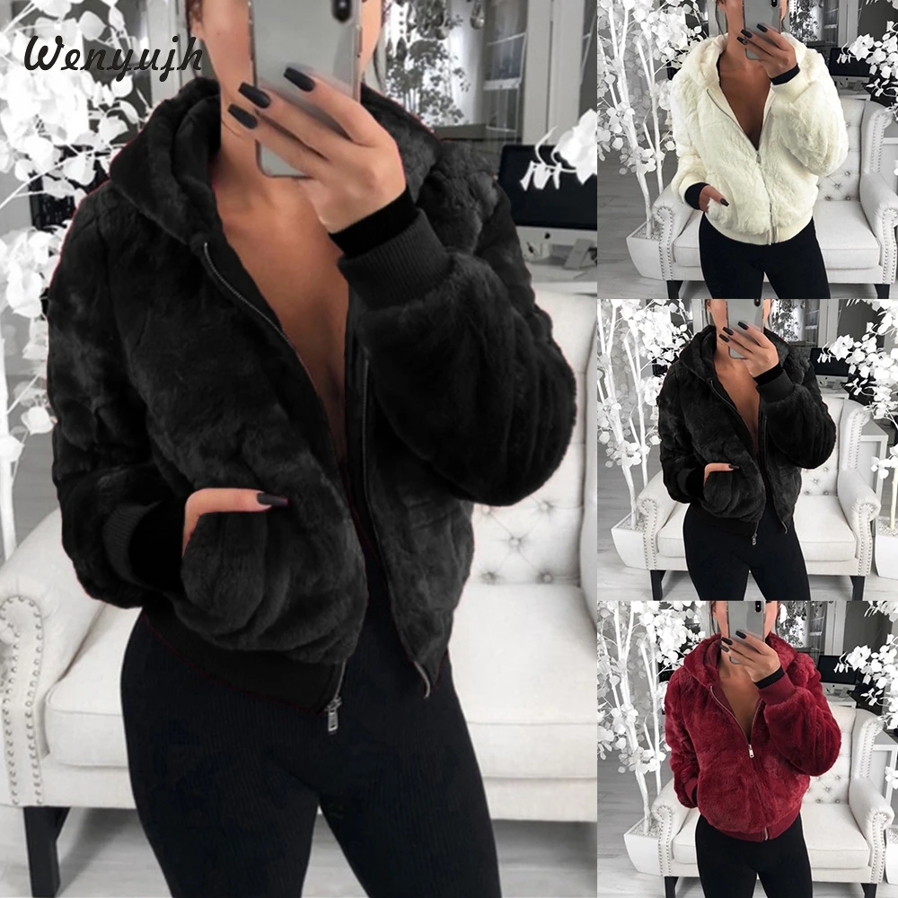 

Wenyujh Faux Fur Coats 2019 Autumn Winter New Women Warm Plush Hoodies Jackets Female Slim Fit Overcoat Plus Size 3XL