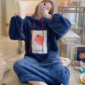 

Warm New Flannel Nightgown for Women Winter Loose Leisure Womens Nightdress Sleepwear Warm Coral Fleece Nightdress with Hooded