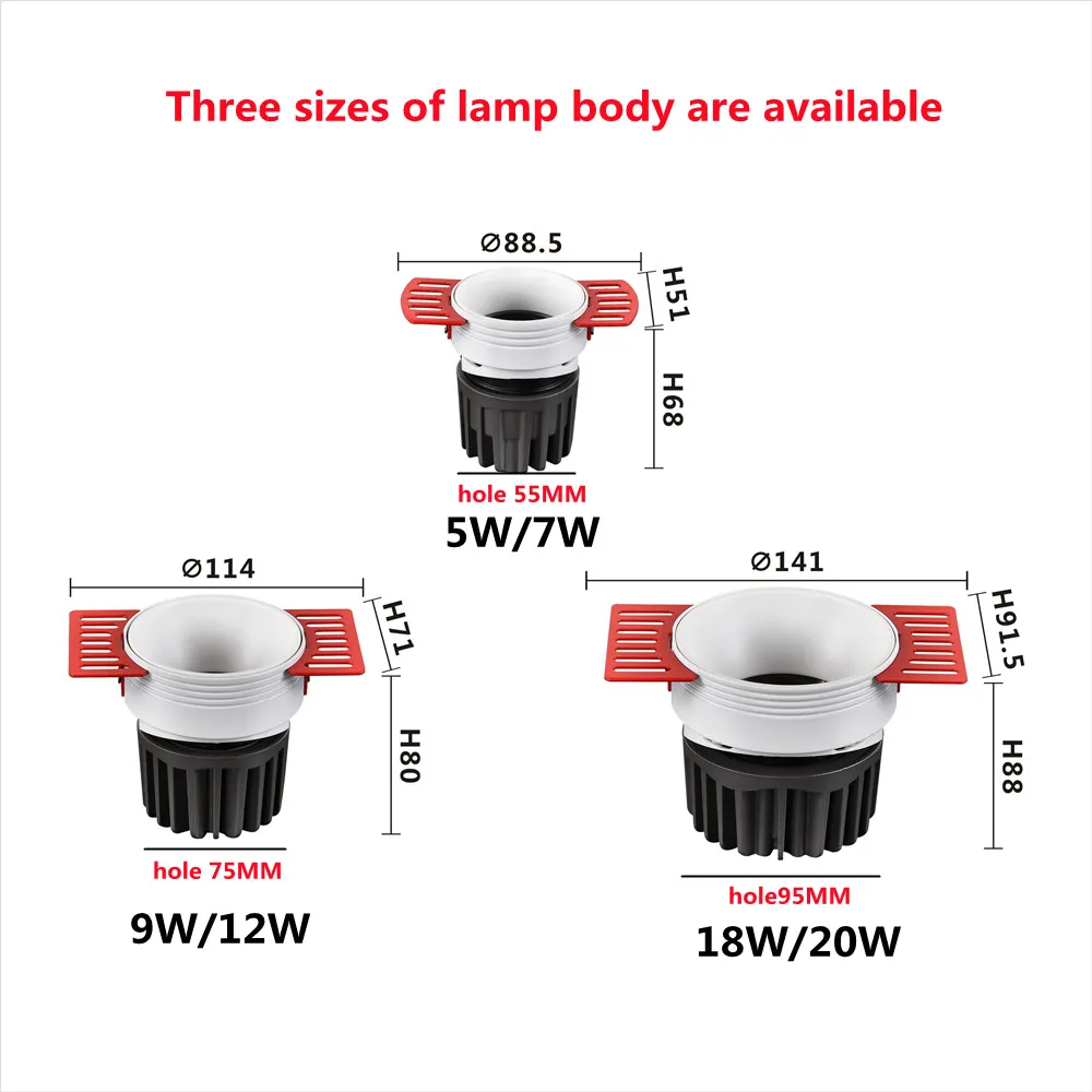 New Anti Glare LED Downlights  Round Frame 5W 7W 9W 12W 18W 20W Changeable Living room Bedroom Dimmable Ceiling Spot Lights bunnings downlights