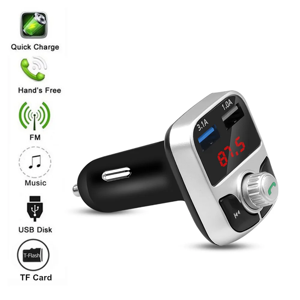 

Bluetooth 4.2 MP3 Player Handsfree Car Kit FM Transmitter support TF Card U disk QC2.0 3.1A Fast Dual USB Charger Power Adapter
