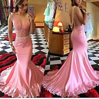 

Abendkleider sexy long prom dress 2019 backless appliques lace mermaid women pageant gown formal party dresses vestido de festa