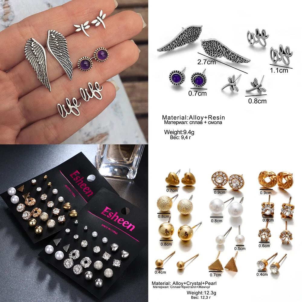 2020 Bohemian Vintage Golden Alloy Earrings Set for Women Girls Map Heart Cross Geometric Pendant Earring Jewelry Gift