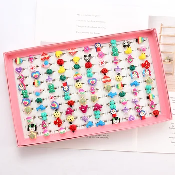 

New Arrival 100Pcs Resin Cartoon Character Adjustable Ring Jewelry Accessories Multi-Style Can Choose For Child Activity Gifts