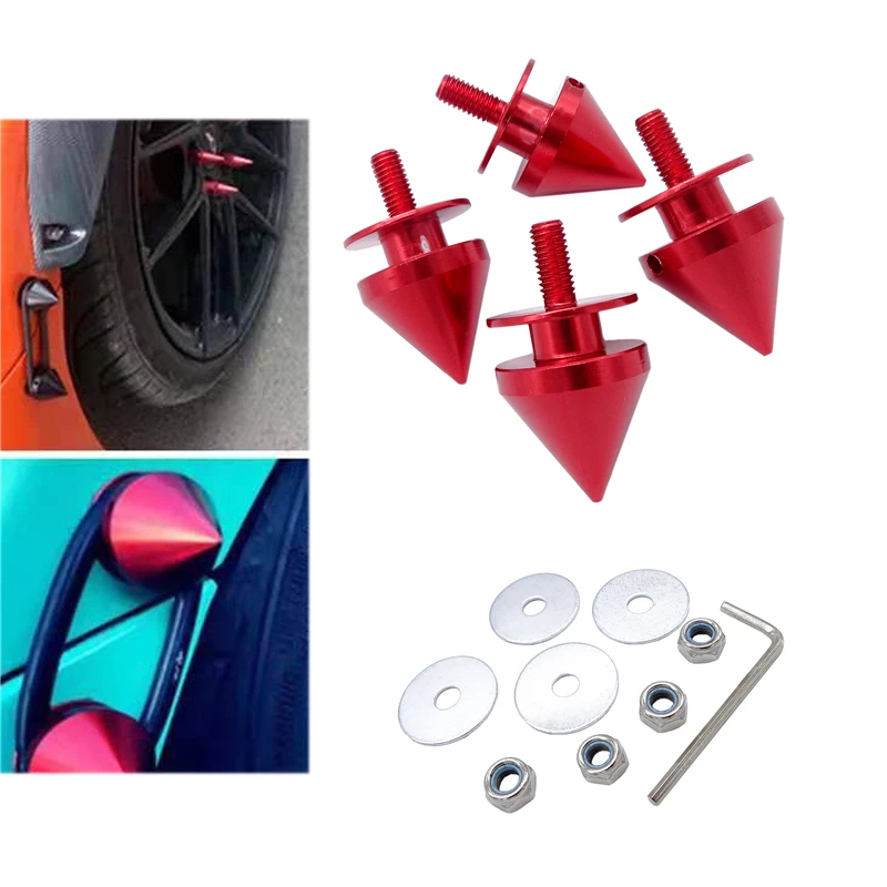 

4 Pcs of Pack Fasteners Nuts Bolt Car Spike Front Bumper Hatch Lids Alloy Quick Release Fasteners Kit Red QRF015