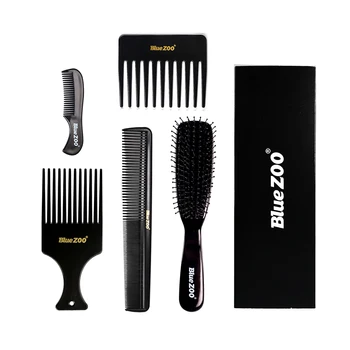 

Blue ZOO 5PCS Plastic Barber Combs Set Scalp Massage Hair Brushes Hair Cutting Styling Combs Kit for Hairdressing Hair Coloring