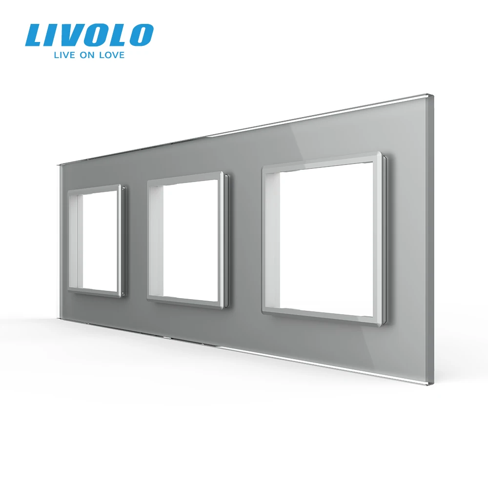 Livolo luxo pérola vidro de cristal, padrão da ue, triplo painel vidro para interruptor parede & soquete, nenhuma placa metai