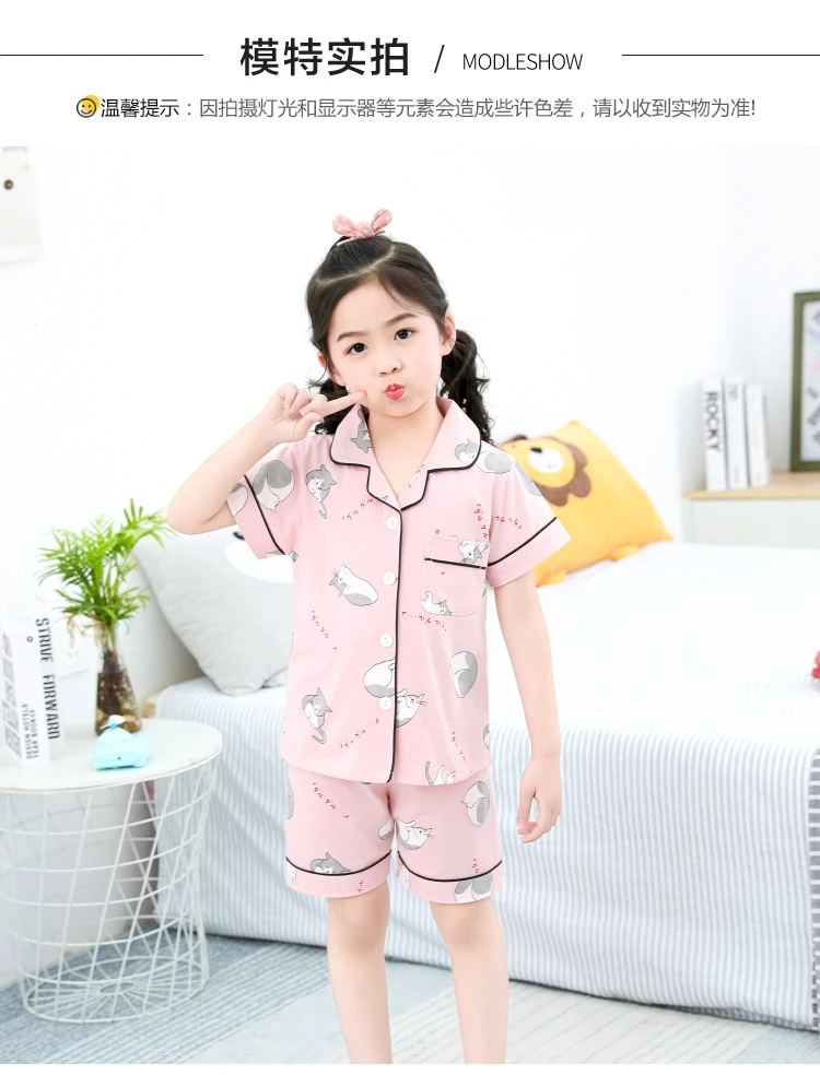 cheap plus size pajama sets 2020 New Children's Boys Pajamas Set summer short sleeve T-Shirts Trousers Cotton Cardigan Pyjamas Teen Boy Home Wear Suits Kids custom pajama sets	