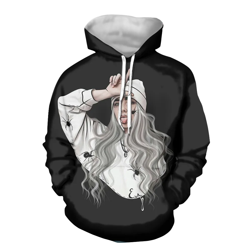 THIKIN Мода Billie Eilish принт для женщин толстовки пуловер хип хоп шляпа для подростка Уличная свитер женский большой XS-4XL