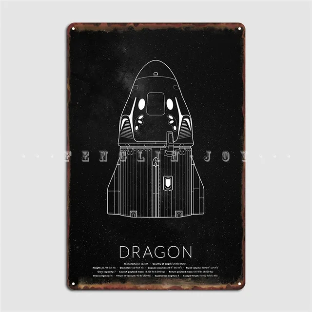 Spacex Crew Dragon 2, cartel de placa de Metal, Pub, Club, Bar, impresión, decoración de pared, cartel de estaño 1