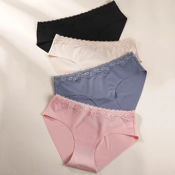 

Women Panties Sexy Seamless Ice Silk Briefs Cotton Antibacterial Underpants Breathable Underwear Lingerie 3 Pcs/set Dropshipping
