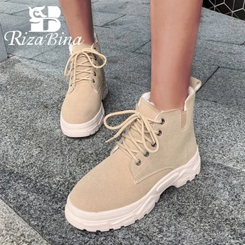 

RIZABINA New Women Ankle Boots Shoes Round Toe Flock Cross Strap Thick Bottom Shoes Ladies Footwear Outdoor Casual Size 29-43