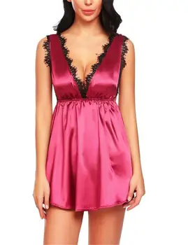 

Sexy Sleepwear Women V Neck Sleeveless Lace G-string Babydoll Nightdress Sleepwear Set women Babydoll Nightdress Sleepwear Set