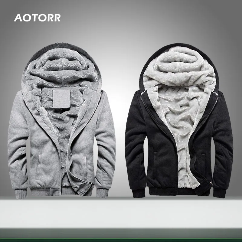 

Winter Men Hooded Jacket Vintage Woolen Thickened Men Coat Solid Hoodie Sweatshirt Cardigan Coat Zipper 2019 European Fashion