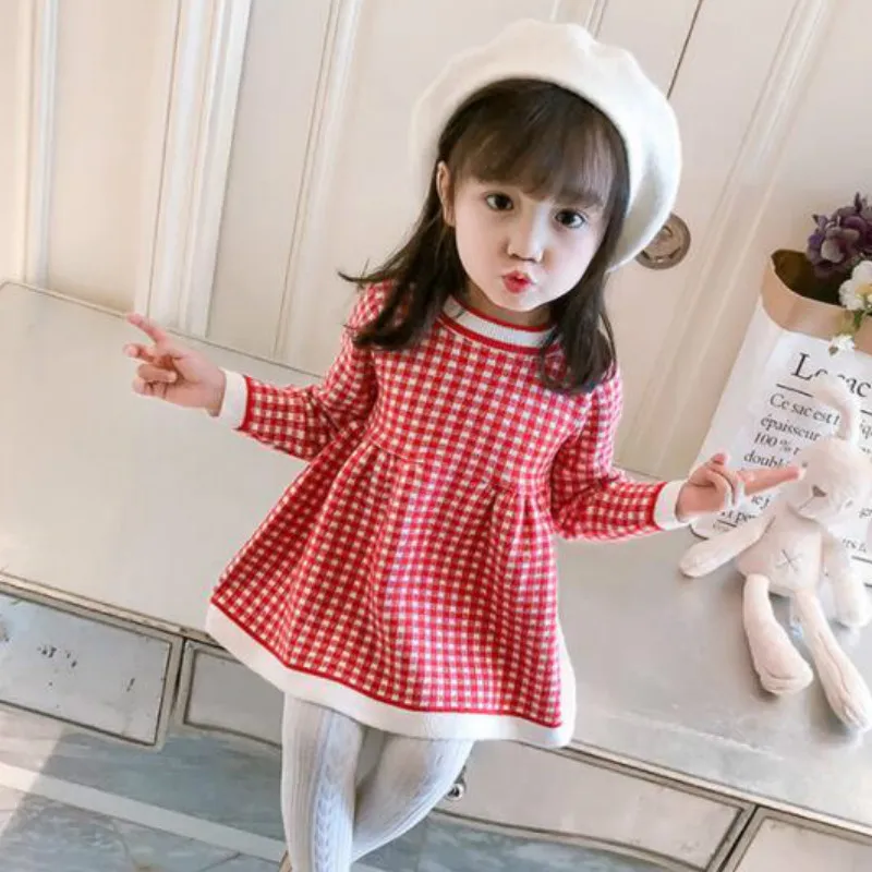 

Baby Girls Winter Plaid Sweater Dresses Clothes Christmas Dress Children Kids Autumn Spring Clothing Toddler Infant Outerwear