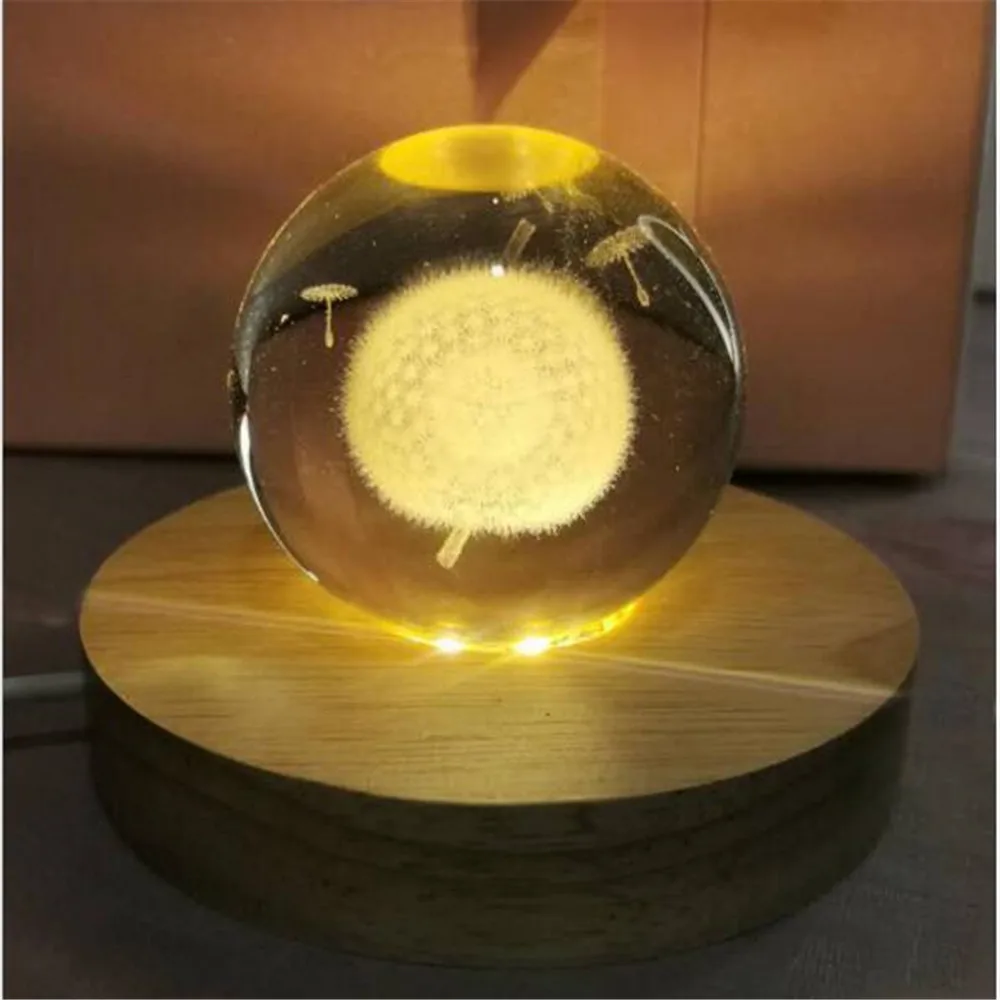 

Solid wood base Crystal Ball LED Light Round base to Sleep Bedroom Deco Neon Manga Home Decor Baby Room Gifts