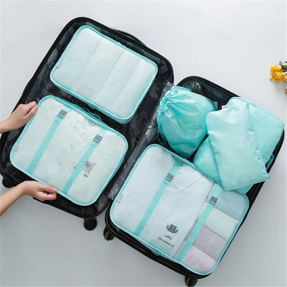 Kissyenia 6 шт./компл. Чемодан сумки большой хранения перелет вещи Органайзер мультифункциональная сумка для путешествий Одежда Упаковка Кубики KS1353 - Цвет: Light Blue