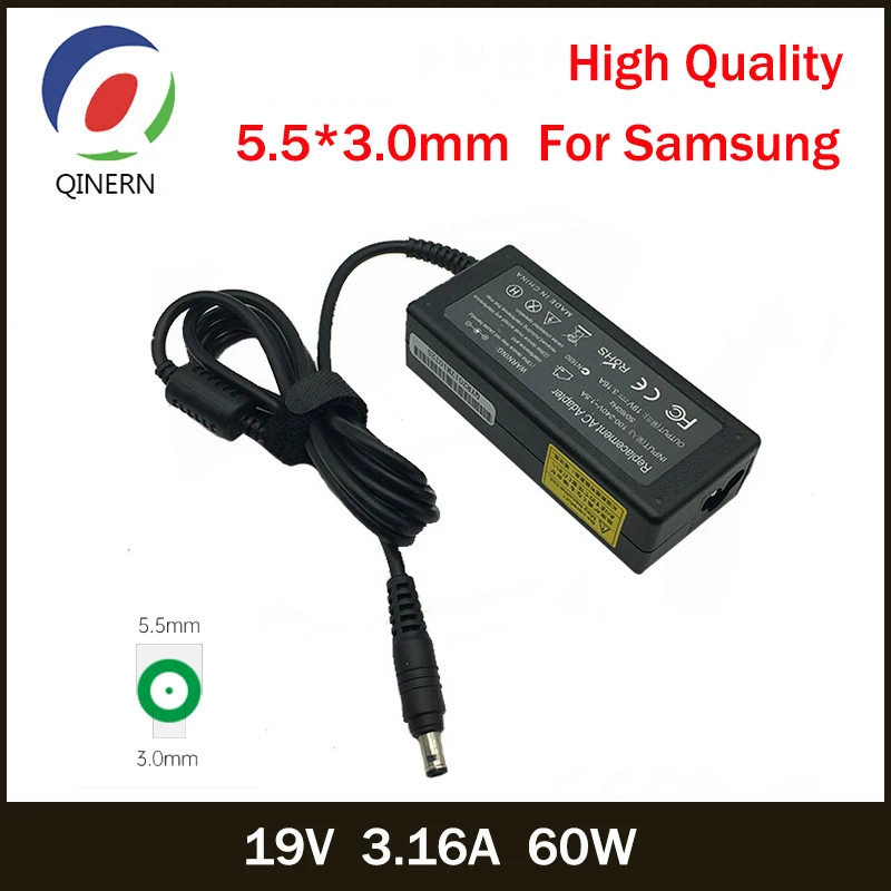 19V 3.16A 60W 5,5*3,0mm portátil adaptador de poder del cargador de portátil para Samsung R429 RV411 R428 RV415 RV420 RV515 R540 R510 R522 R530