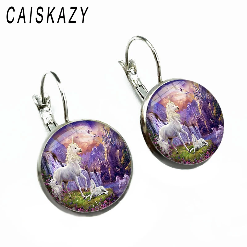 Фея с крыльями единорогом стеклянные кабошон французские Серьги красивый