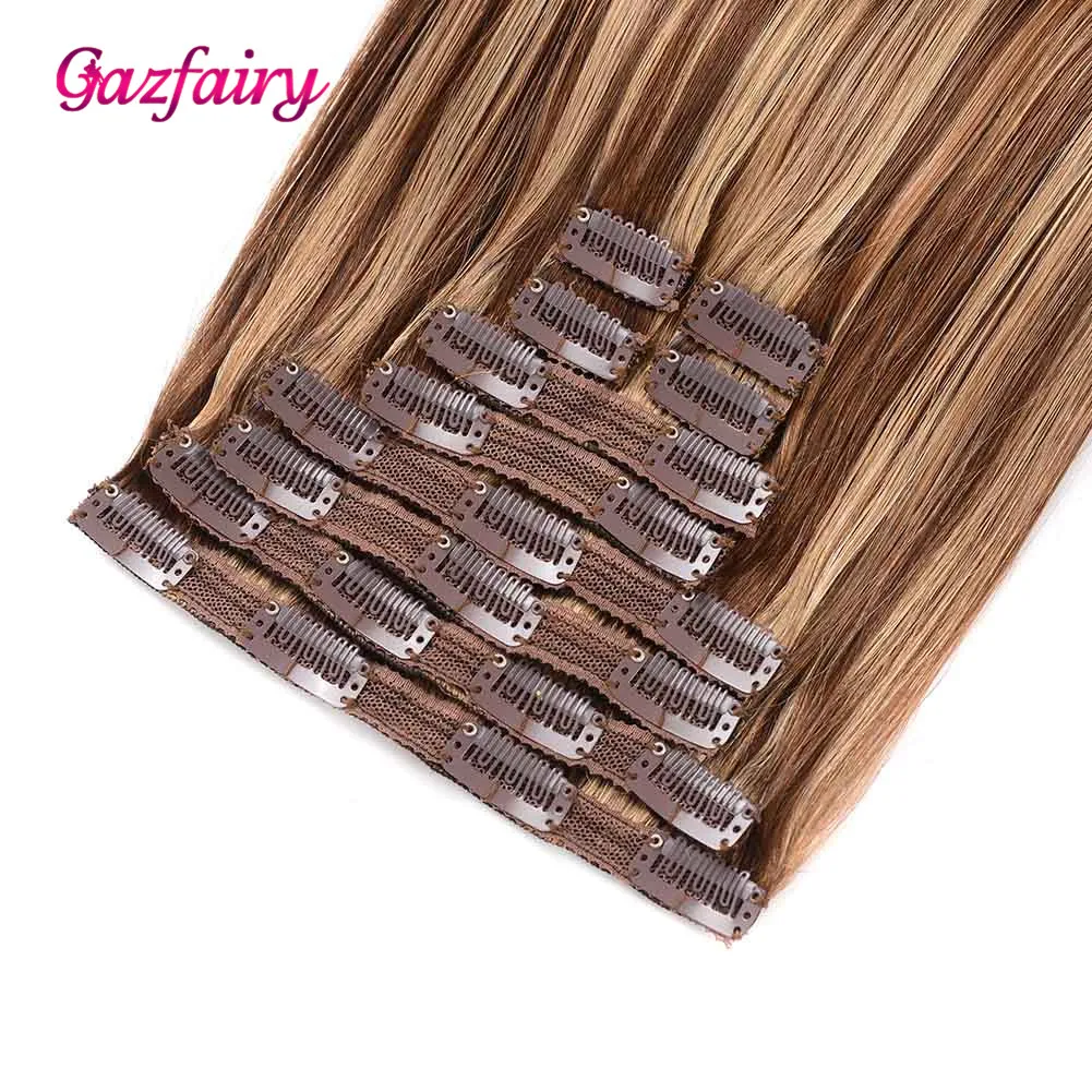 Gazfairy шелковистые прямые волосы на заколках реальные Волосы remy 22 ''10 шт./компл. 220 г Пряди человеческих волос для наращивания на всю голову, двойные вытянутые