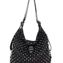 Женская сумочка с черепом и заклепками, Большая вместительная сумка-мессенджер из искусственной кожи, сумка через плечо в стиле панк, хип-хоп, черная сумка-тоут