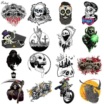

Pulaqi Punk Skull Patch Iron On Transfers For Clothes Stripes Thermal Stickers On Clothes Vinyl Heat Transfer Iron Applique Rock