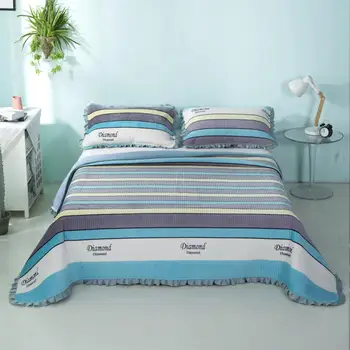 

1 Pc Bed cover+2pcs Pillowcases bedding set Crystal velvet bed Cover Blue gray stripes Bedding Bedspreads Bed For adults