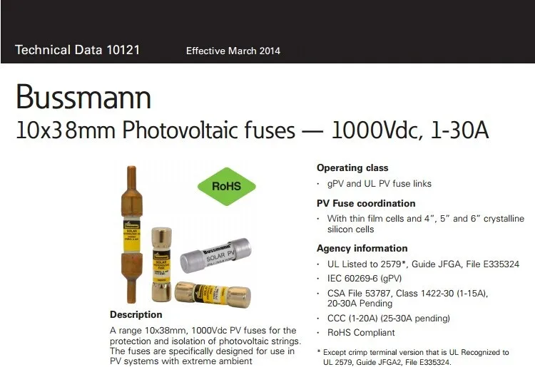 PV-1A10F PV-2A10F PV-3A10F PV-3.5A10F-4A10F-5A10F-6A10F PV-8A10F PV-10A10F PV-12A10F PV-15A10F PV-20A10F 1000V