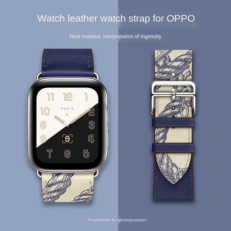 

High quality leather top layer cowhide breathable personality trendy sports strap for Oppo watch smart watch 41mm 46mm