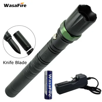 

WasaFire Powerful Zoomable 3 Mode Led Flashlight Self Defense Lanterna with Knife Blade Rechargeable 18650 Torch for Camping