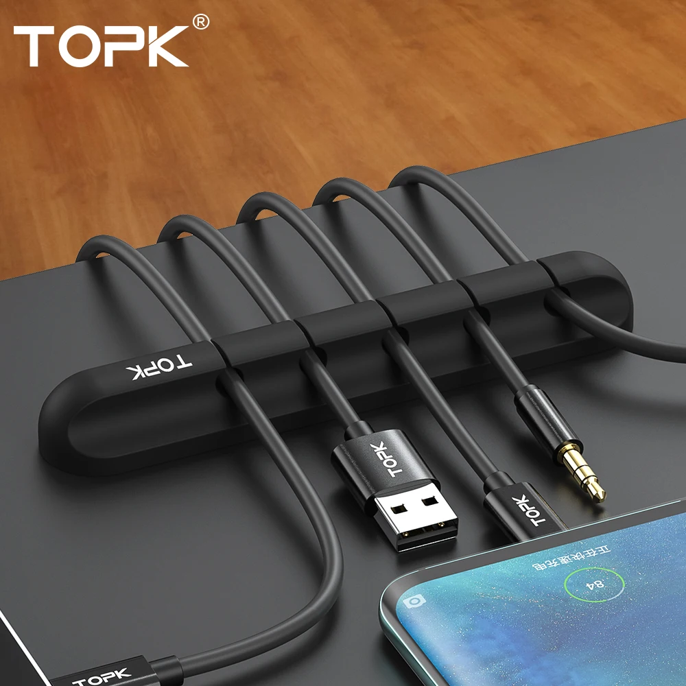 TOPK силиконовые USB устройства для сматывания кабеля Настольный кабель аккуратное управление многоцелевые зажимы держатель для кабеля для мыши провода наушников