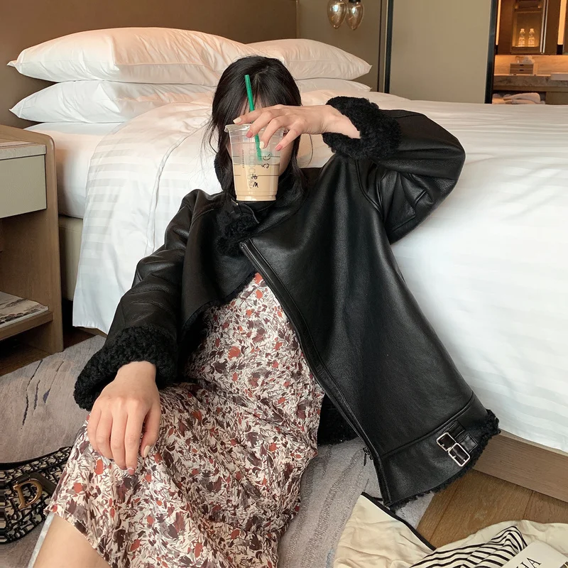 

Genuine Leather Jacket Women Sheep Shearing Winter Coat Women Real Fur Coat Korean Womens Clothing Jaqueta De Couro YY855