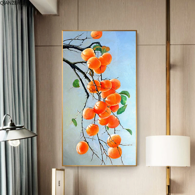 QIANZEHUI, сделай сам вход благоприятный persimmon вышивка, Круглый Алмаз Полный горный хрусталь алмазная живопись Вышивка крестиком, рукоделие