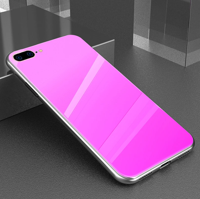 Purple LISCN новейший меняющий цвет чехол для iPhone 11 Pro Max 6 6sPlus7Plus XsMax XR 8plus стеклянный зеркальный чехол для телефона конфетный чехол с логотипом - Цвет: Purple