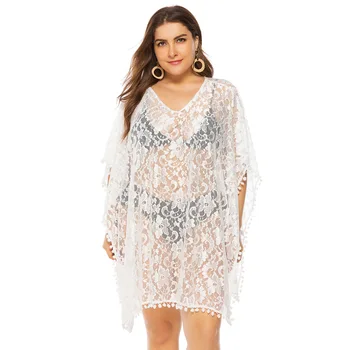 

Summer Women Bikini Cover Up Floral Lace Hollow Crochet Swimsuit Cover-Ups Bathing Suit Beachwear Loose Beach Dress Hot