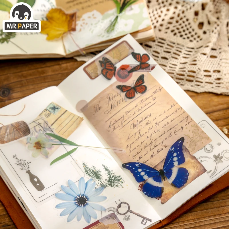 Mr.paper 6 Designs 12 Pcs/bag Bottled Flowers Series Plant Style Butterfly Flower Hand Account Material DIY Decoration Stickers
