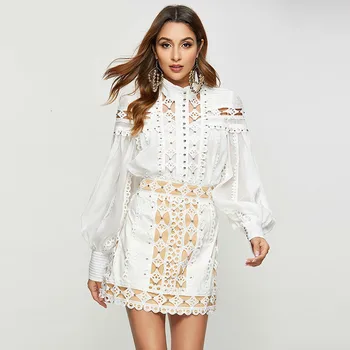 

TVVOVVIN 2019 Autumn New Europe Women Shirts Stand Collar Puff Sleeve Blouses And Tops Female Long-sleeved Sexy Women D369