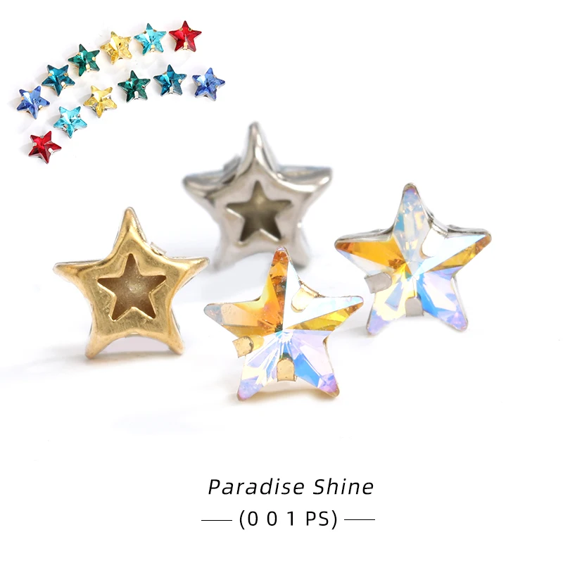 Pipatian Star Crystals Sewing on Rhinestone Beads for Needlework Metal Base Strass Colorful Fabric Decoration Star for Sewing 