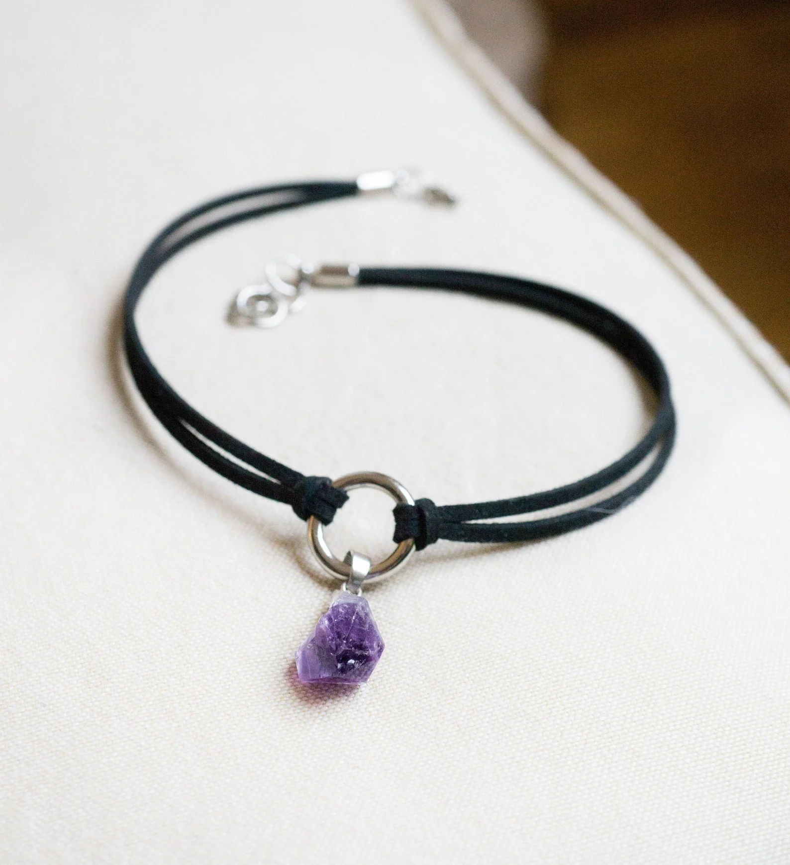 Amethyst Choker Necklace, Raw Crystal Choker Pendant, Gemstone Jewelry Healing Crystals and Stones