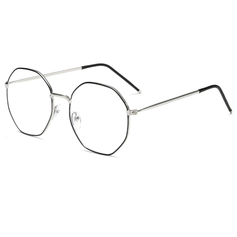 Elbru, анти-синий светильник, металлическая оправа для очков, для женщин и мужчин, прозрачные линзы, очки, поддельные очки, неправильная оправа для оптических очков - Цвет оправы: Black-Silver
