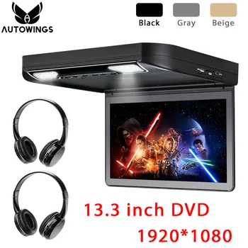 

13.3 inch 1080P TFT-LCD Car Ceiling Roof Mount Monitor Car DVD Video Player Monitor Built-in Speaker FM HDMI SD 2 IR Headphones