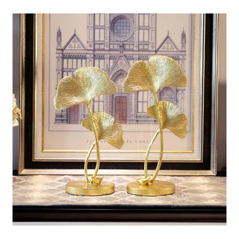 

European Luxury Gold Resin Ginkgo biloba Ornament Home Desktop Resin Crafts Decoration Office Flower Plant Figurines Accessories