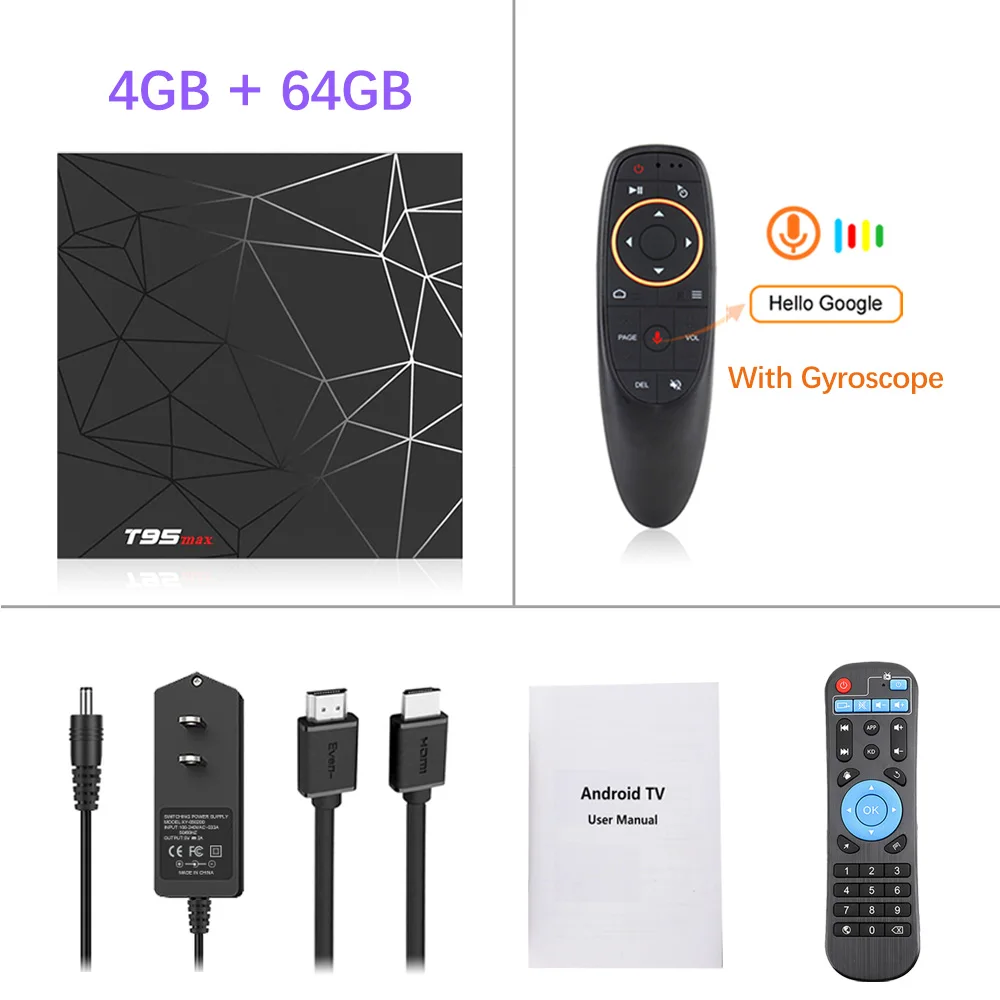 T95 max Android tv Box 9,0 4 Гб ОЗУ 64 Гб ПЗУ Allwinner H6 USD3.0 6K HDR 2,4 ГГц Wifi 16 ГБ 32 ГБ Поддержка Google плеер Youtube комплект - Цвет: 4G 64G G10 Voice Re