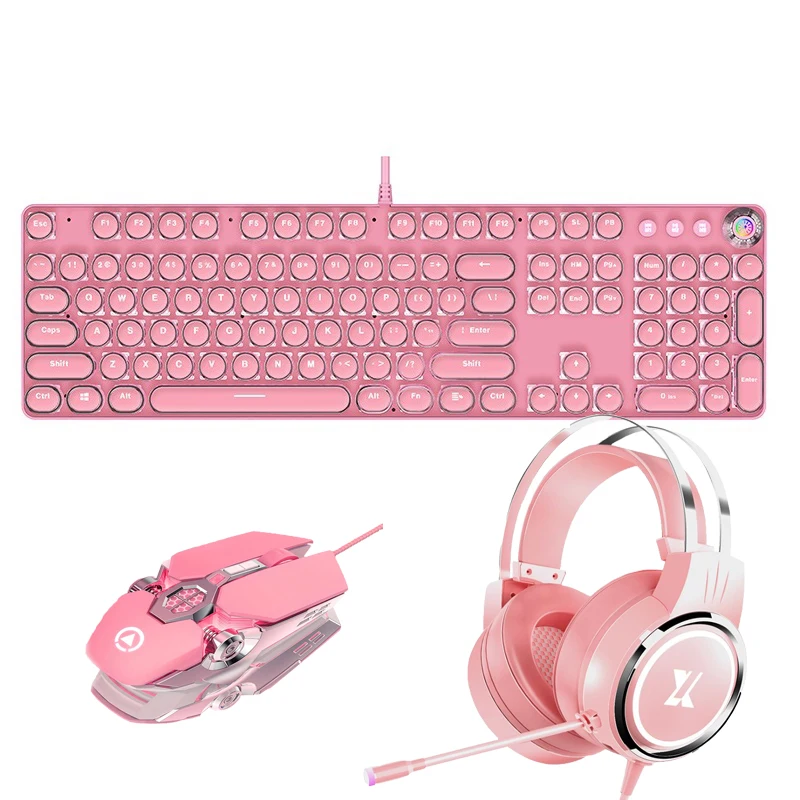 Keyboard Mouse Headset Combos Gaming-Sets Green-Axis Keycaps Pink Girls 104 DPI 3200